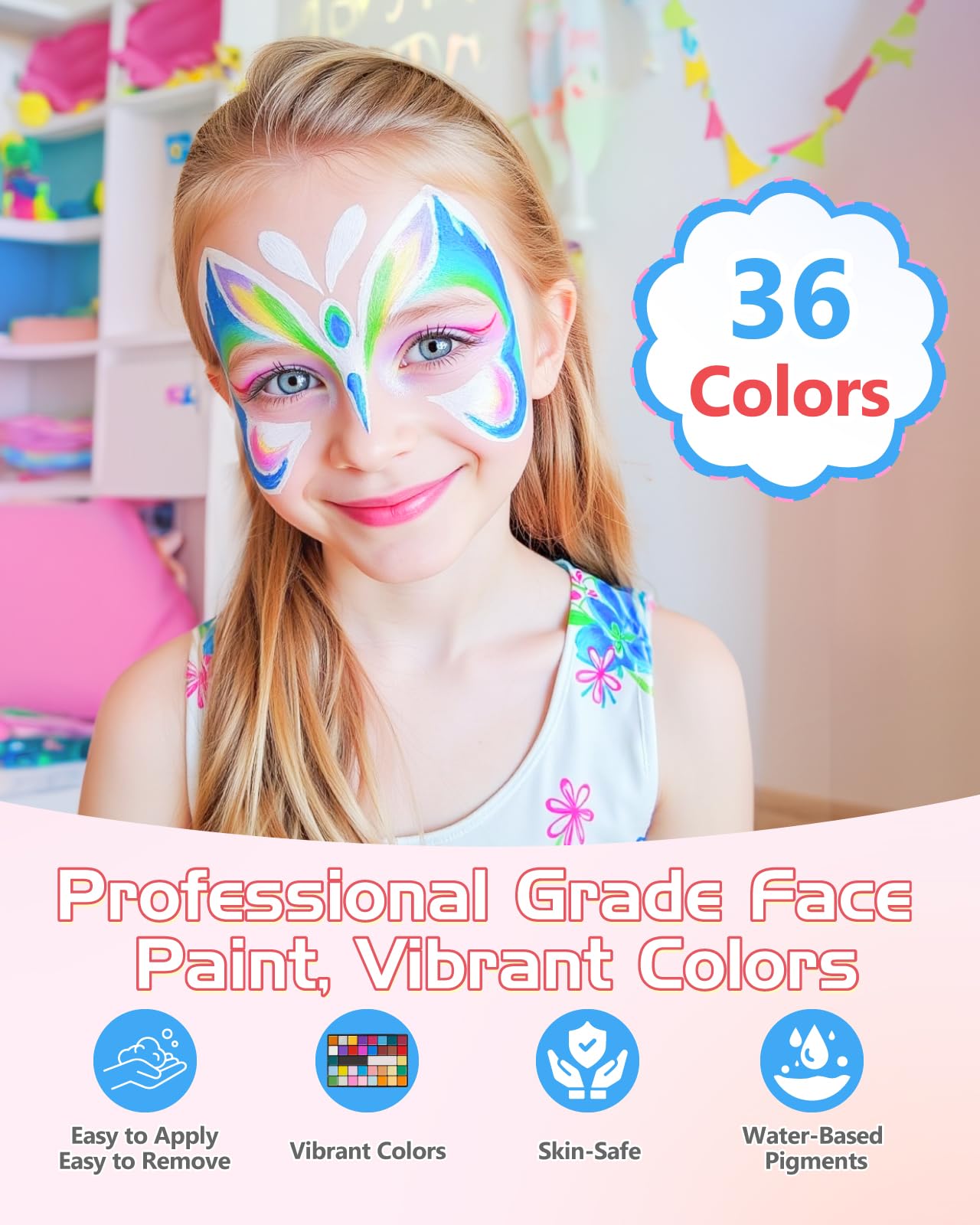 Lictin Truccabimbi Kit,Face Paint-36 Colori,Kit per La Pittura del Viso per Bambini,10 Pennelli Professionali,30 grafica per festa di Halloween, compleanno, Natale Paletta di bellezza,grande regalo