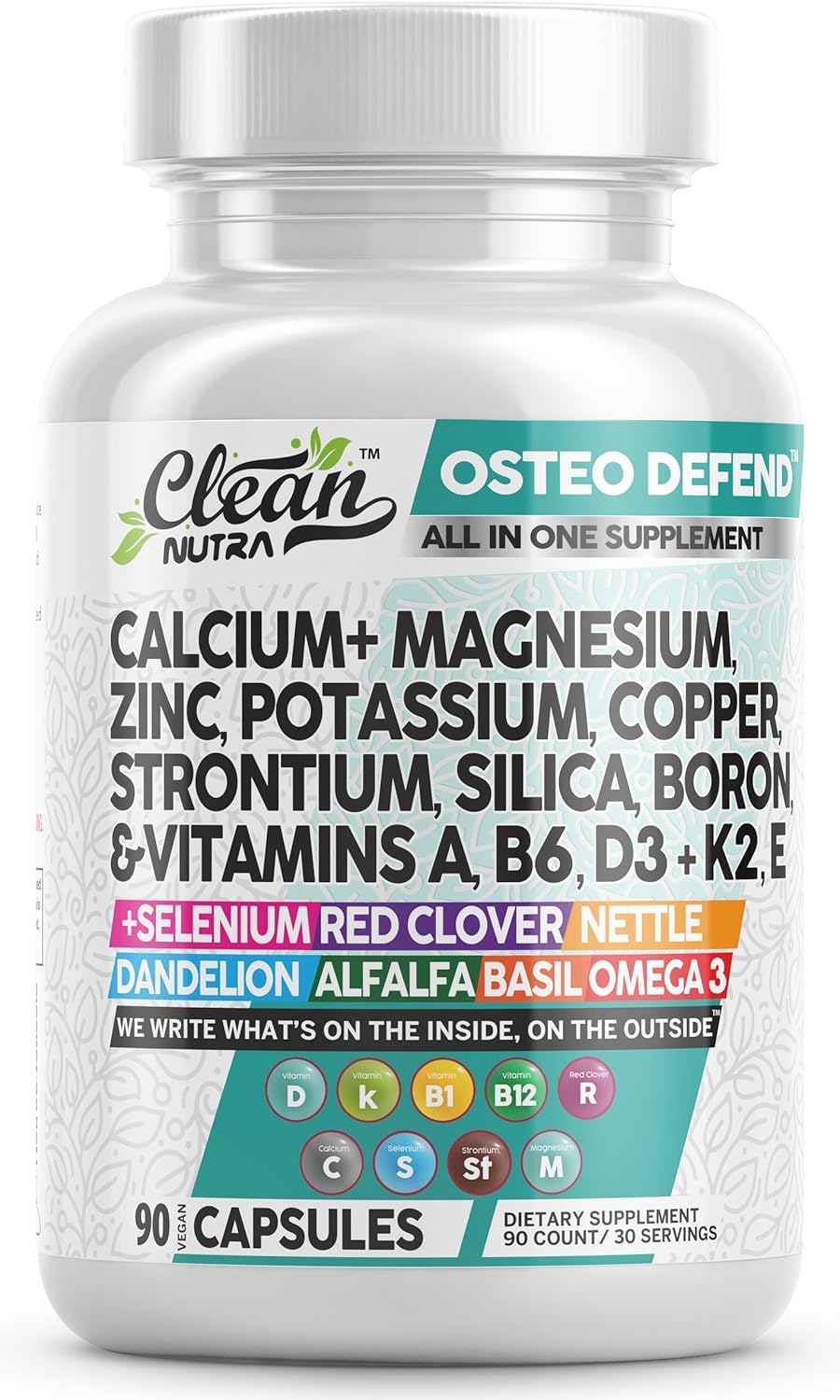 Clean Nutraceuticals Calcium Magnesium Zinc Supplement with Potassium, Copper, Strontium, Silica, Vitamin D3 K2, Boron, Vitamin B1 B12 Red Clover Herb Alfalfa Basil Pills for Men & Women Osteo Defend-image-41