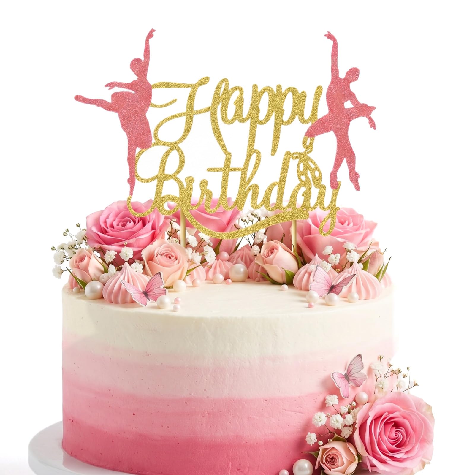 Gymnastics Cake Topper 25PCS with Large Cake and Cupcake Inserts for Girls Birthday Baby Shower Party Decorations (Style4 Gold Ballet Birthday Theme)