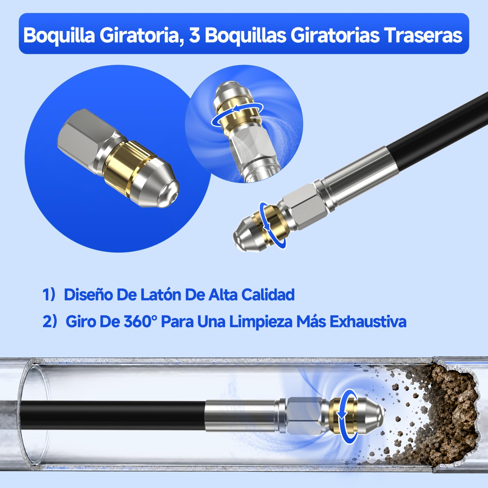 10M Kit de Desatascador Tuberias a Presion con Boquillas Rotativa, Manguera de Limpieza Profesional de Tuberías para Hidrolavadora, Aparato para Karcher Serie K2 K3 K4 K5 K6 K7, Bosch AQT, Lavor