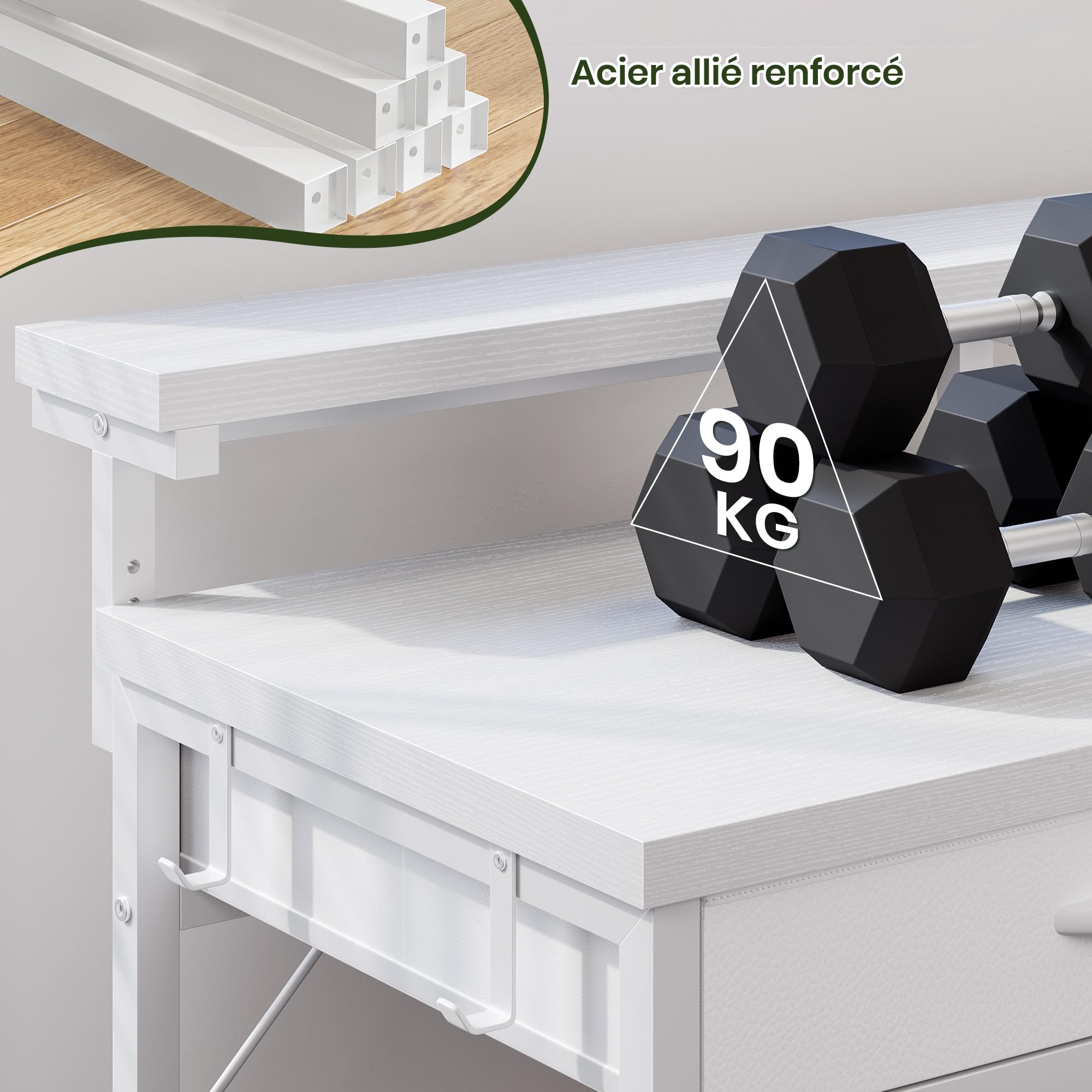 100x49.5 cm Bureau avec LED pour Étudiant, Homeoffice, Gaming