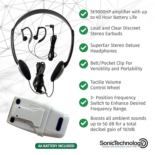 Miniatura 3 de SuperEar Amplificador de sonido personal recargable modelo SE9000HP (PSAP) - Amplificador de 50dB con auriculares, auriculares y frecuencia táctil