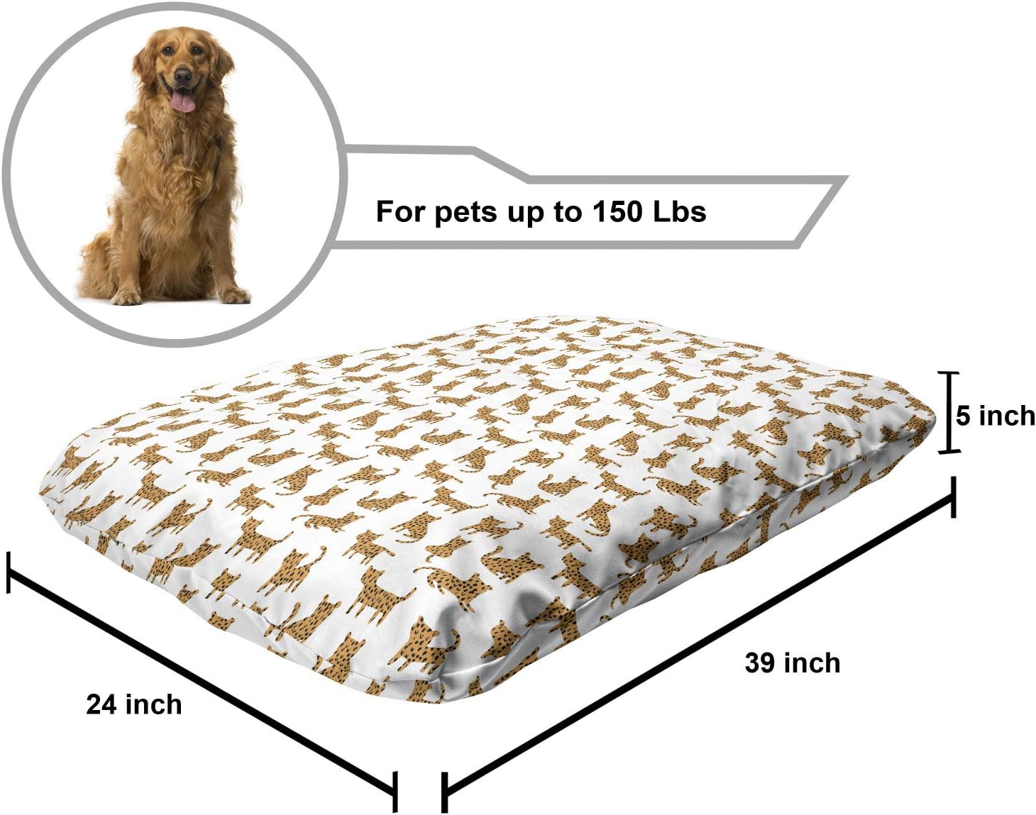 review Lunarable Cheetah Pet Bed, Childish Sketch of Little Wild Animal Silhouettes in Continuous Pattern Print, Chew Resistant Pad for Dogs and Cats Cushion with Removable Cover, 24