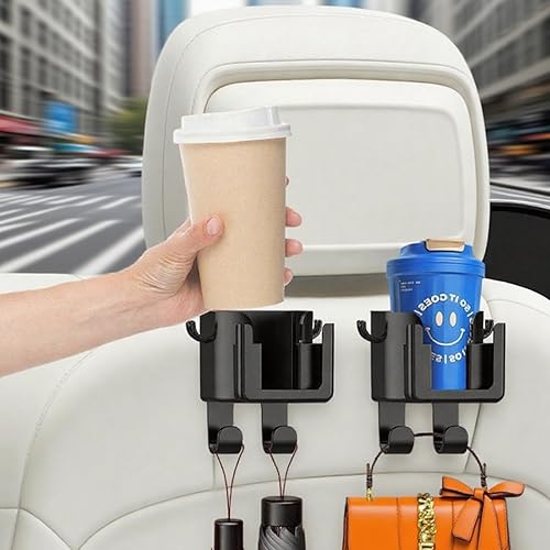 Tallew - 2 portavasos para reposacabezas para asiento trasero de automóvil cuenta con gran capacidad y ganchos multifuncionales, accesorio universal