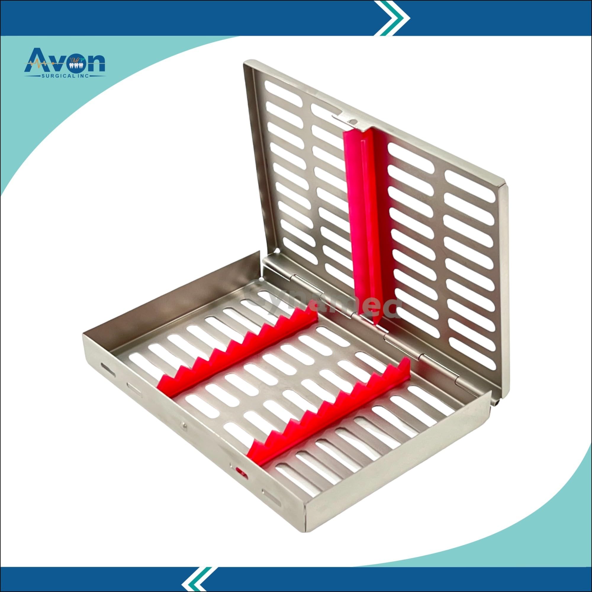 Dental Instruments Sterilization Box with 10 Instrument Slots & Removable Silicone Inserts - Pink | 7.0in x 5.5in x 1.25in | German Stainless Steel