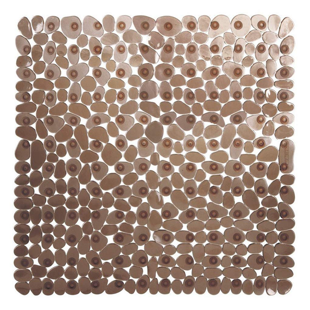 Bathroom Floor Mat Pebble Design Non-slip Square Carpet Bathing Shower Bathtub PVC Pad, Brown