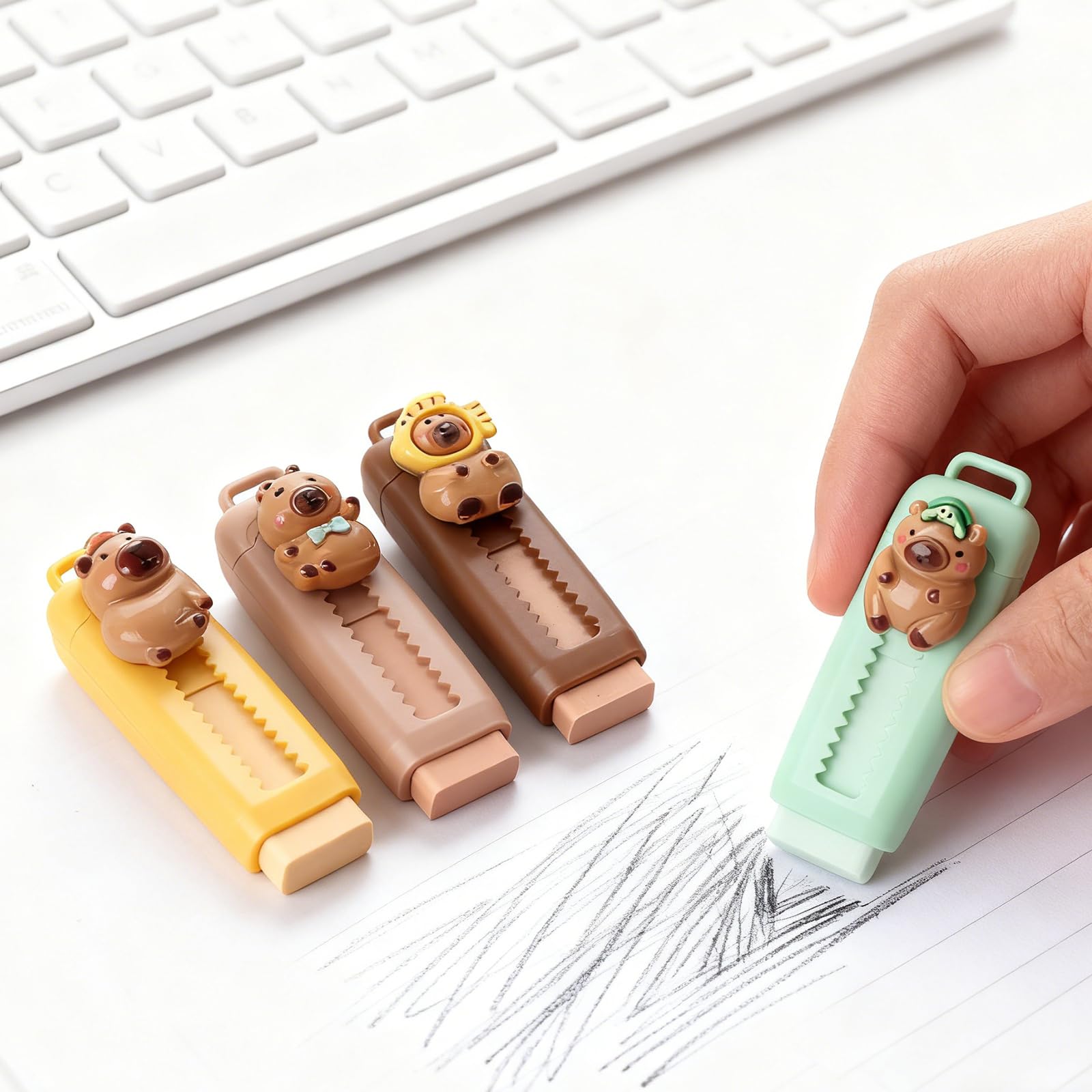 Syhdfxknp Set De 6 Bolígrafos Borrables Y 4 Gomas De Capibara – Papelería Cute Con Diseño Retráctil Para Escuela Y Oficina