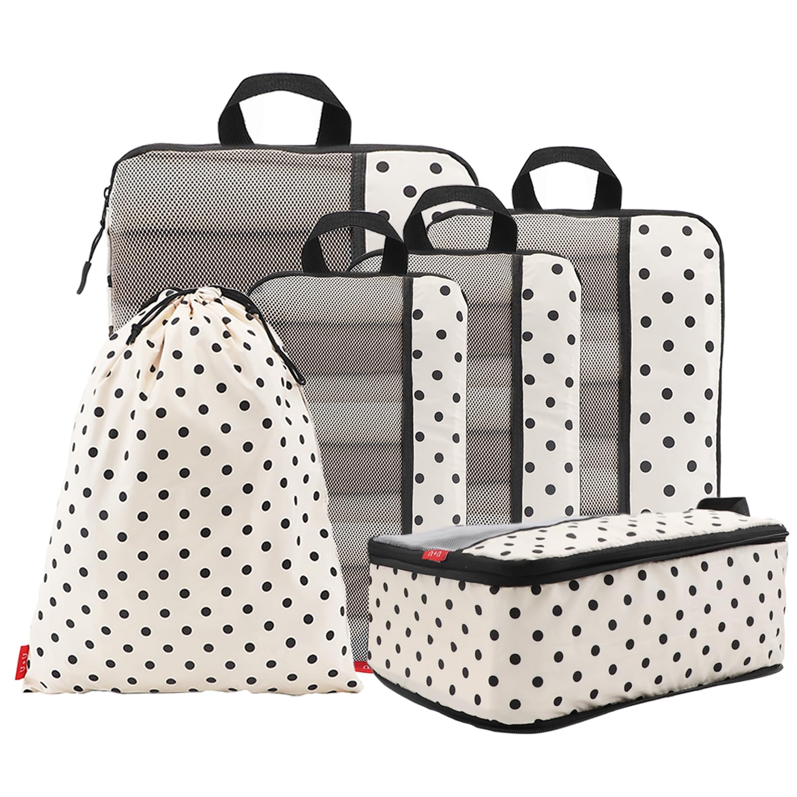 6 Set Compression Packing Cubes, Travel Organizers (Polka Dot)