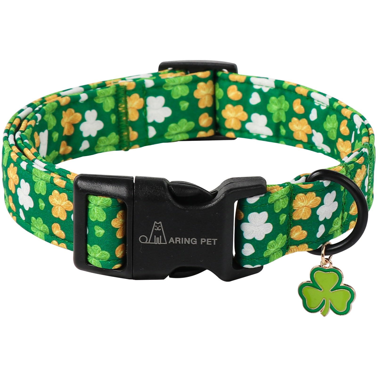 ARING PET St Patrick's Day Dog Collar-Cute Green Clovers Dog Collars, Adjustable Shamrock Pet Collars Trefoil Puppy Collar Gifts with Quick Release