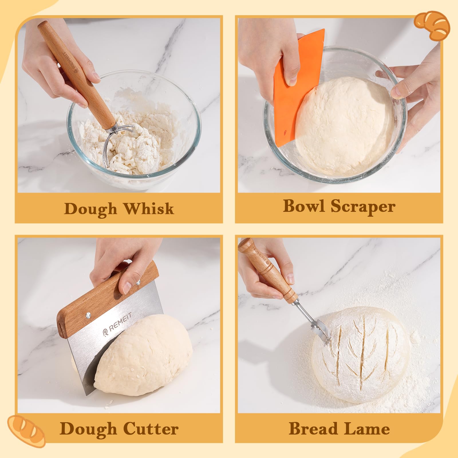 Sauerteig Starter Set, Gärkörbchen. 23cm Rund & 25cm Oval Gärkörb Brot, Gärkorb Set mit Sauerteig Glas, Dänischer Schneebesen, Teigschaber, Bäckermesser und Schlinge