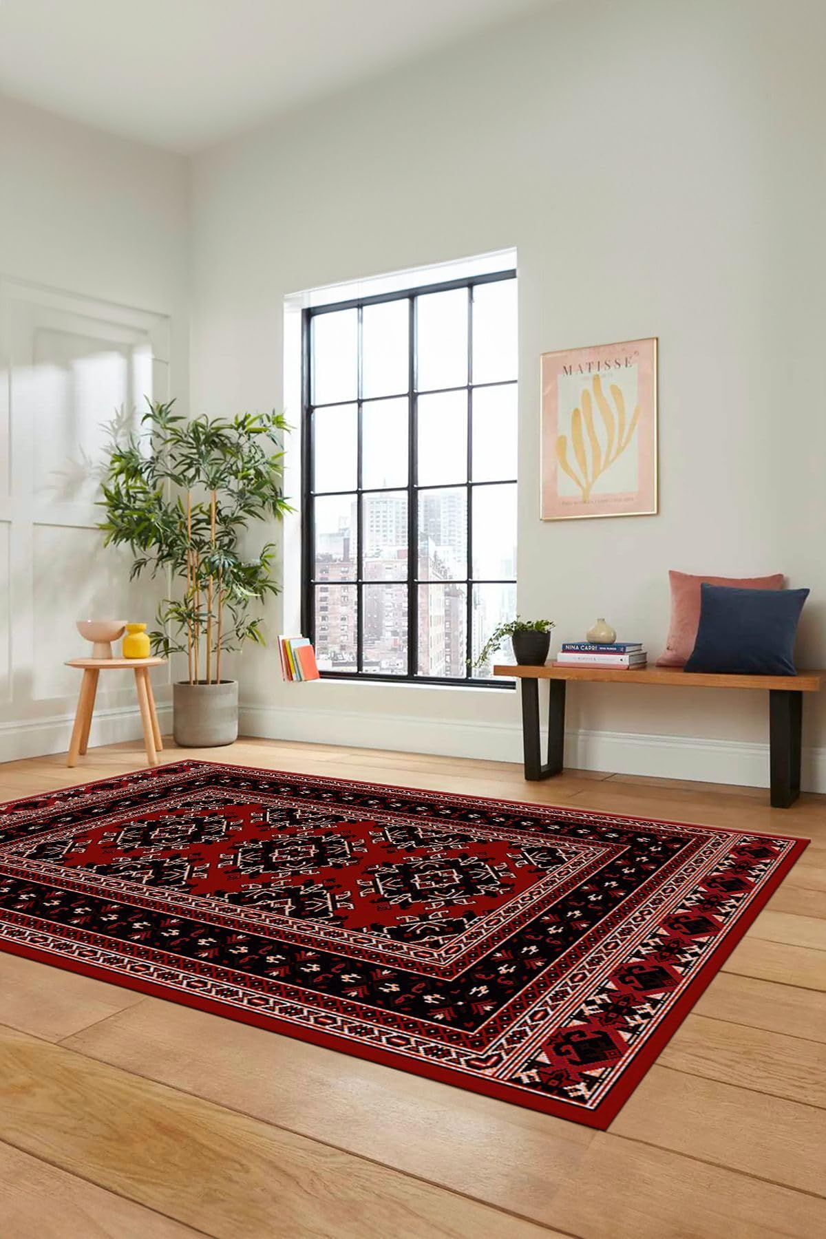 Evdeya Dijital Baskılı Kaymaz Taban Yıkanabilir Şık Etnik Desen Yolluk Mutfak Salon Halısı ETNİK-04, Kırmızı, 40 x 60