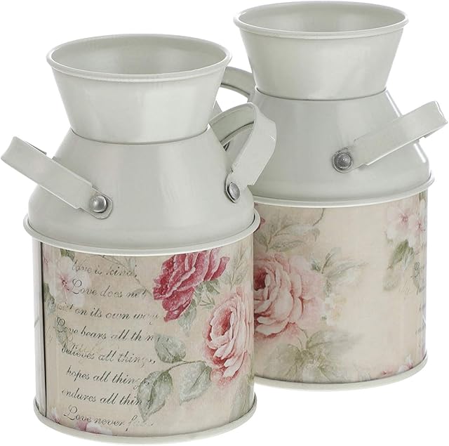 EXCEART 2pcs Shabby Chic Flower Vase Rustic Milk Can Galvanized Flower Bucket Metal Jug Pitcher Vintage Farmhouse Planter Decorative Dried Flower Bucket