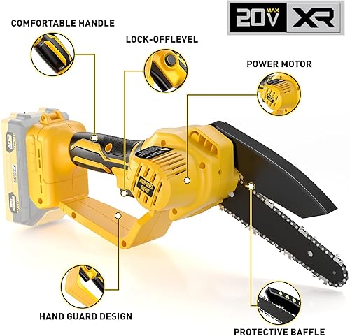 Miniatura 7 de Mini motosierra compatible con batería Dewalt de 20 V (batería no incluida), poda inalámbrica con bloqueo de seguridad y cadena de repuesto, mini