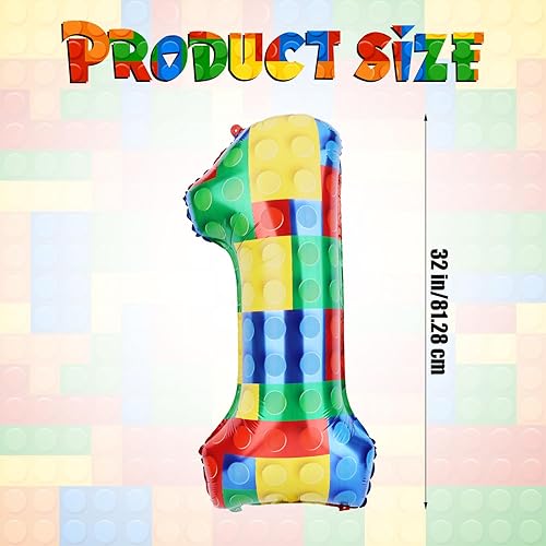 Miniatura 2 de Globo de números de bloque de construcción de 32 pulgadas, globos de aluminio de bloque de números coloridos para decoraciones de fiestas temáticas