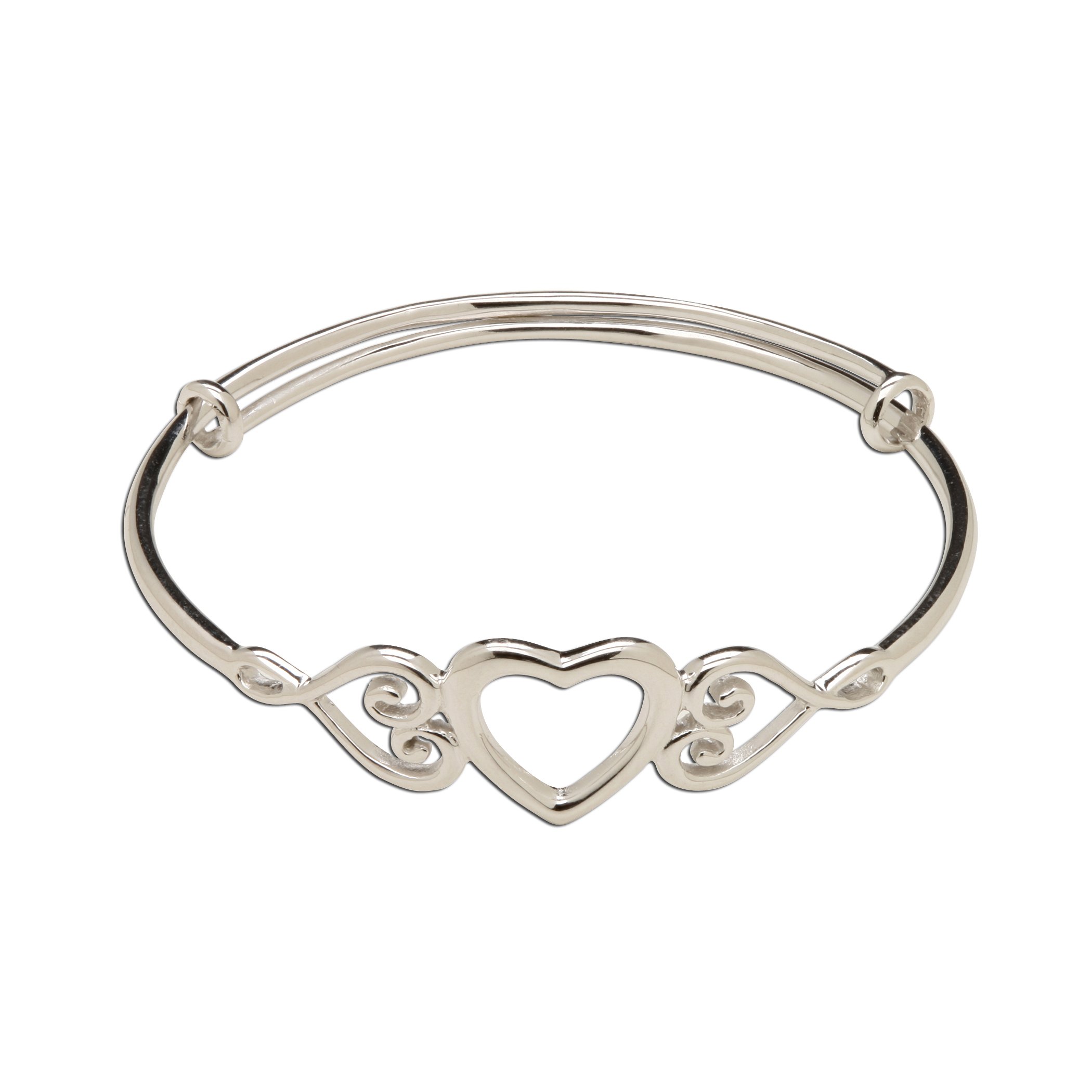 Precious Pieces 925 Sterling Silver Children's Adjustable Heart Bangle for Toddlers and Little Girls (1-7 Years)