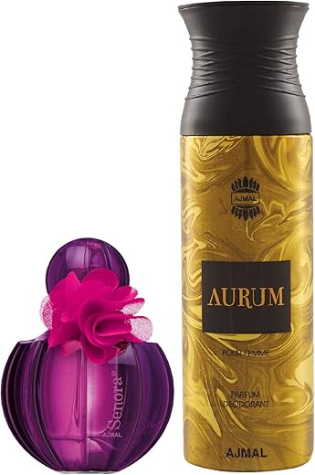 Ajmal Senora EDP Floral Spicy Perfume 75ml for Women and Aurum Femme Deodorant Fruity Floral Fragrance 200ml for Women