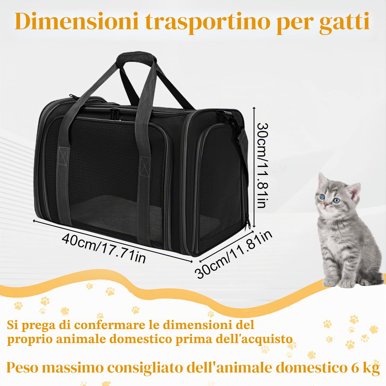 SI SEN Trasportino gatti, 45 x 30 x 30 cm, trasportino gatti con griglia a tre lati, pieghevole, adatto per gatti e cani sotto i 6 kg, M - grigio
