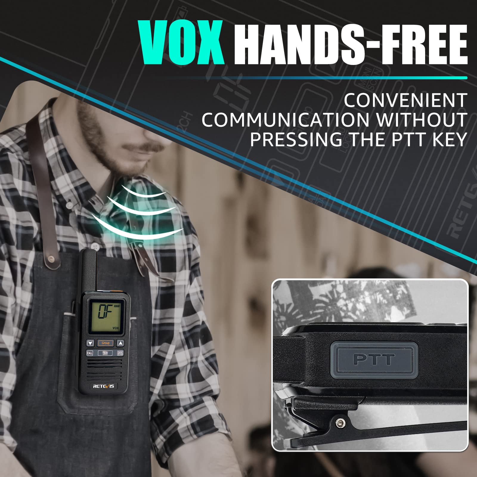 Retevis RB667 Walkie Talkie con Auriculares, Recargable Walkie Talkie Professional 1600mAh, PMR446 Llamada de Grupo, VOX, Squelch, Radiocomunicación para Camareros, Restaurante (4 Pcs, Negro)