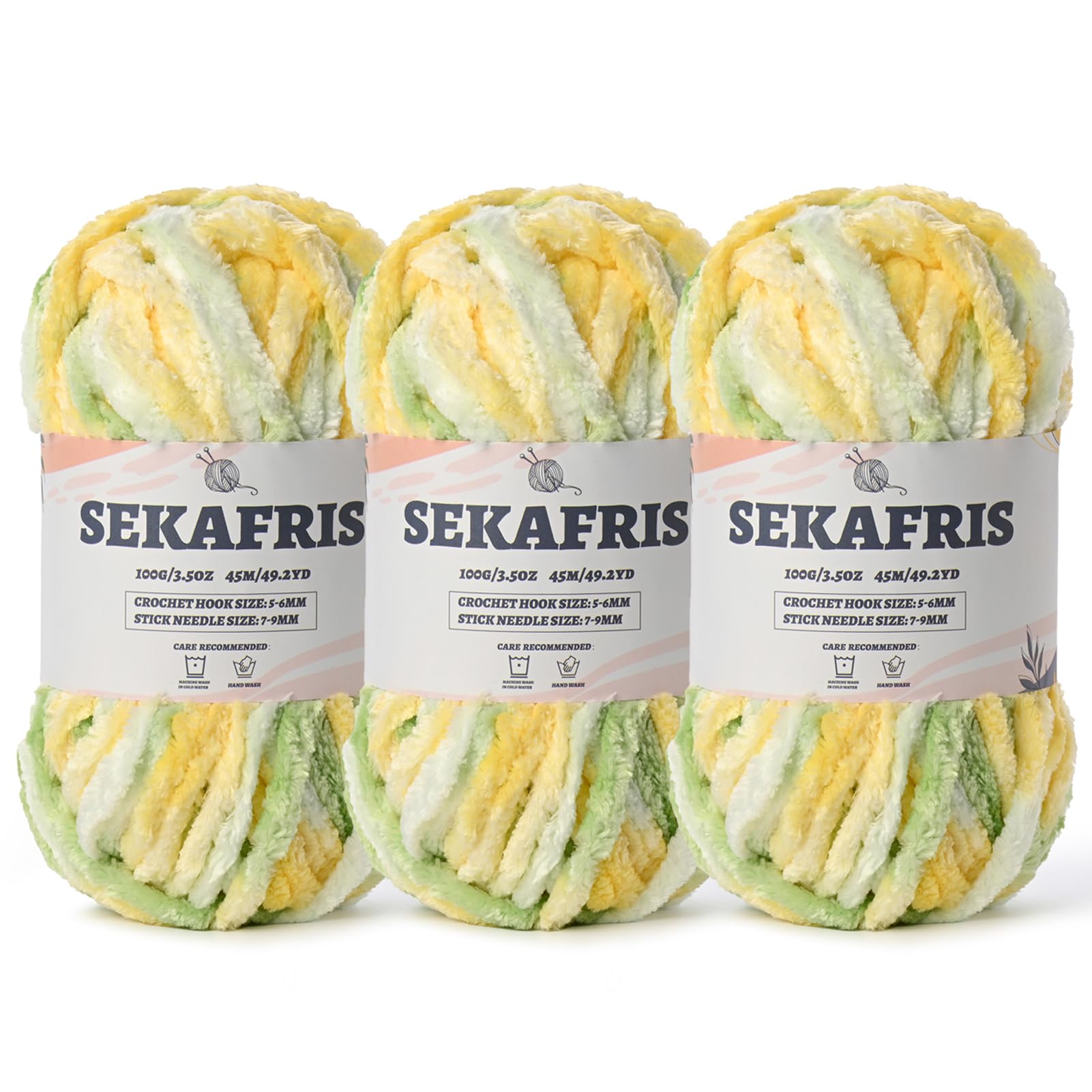 Chenille Velvet Soft Yarn Greenish Yellow 3 Pack
