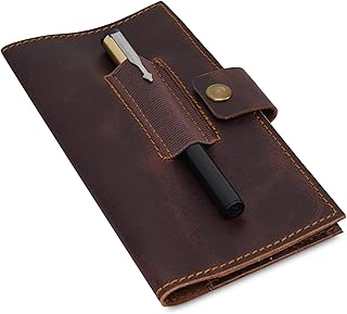 Leather Cheque Book Cover Checkbook Holder, Check Book Wallet, Check Book Cover, Leather Register Checkbook Case, Executive Checkbook Case for Men & Women, Brown, 7.0 x 3.5 inches, Classic