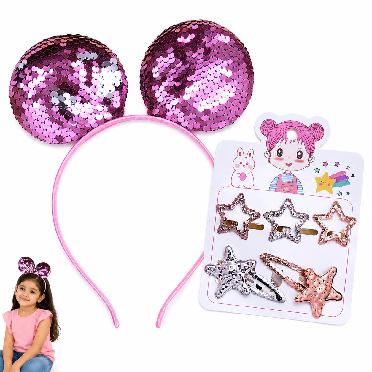 Baby Hair Ties for Girls and Kids Soft Premium Cotton Mini Hair Elastic Rubber Bands Stretchable No Damage Non-Slip Small Ponytail Holder Tiny Hairband (Pack of 100) (Hairband+clip Combo)-image-47