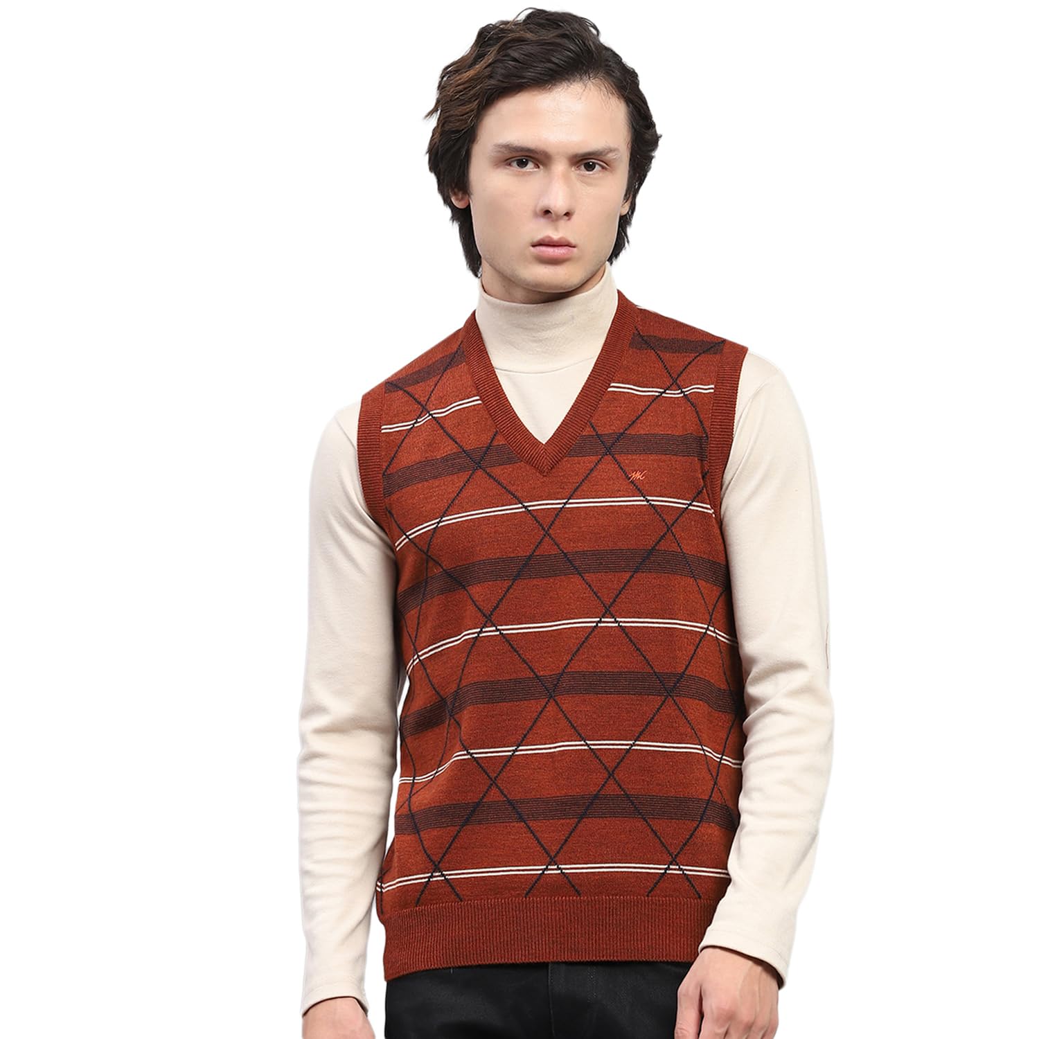 Mens Self Design V Neck Sleeveless Sweater (1243356SL)