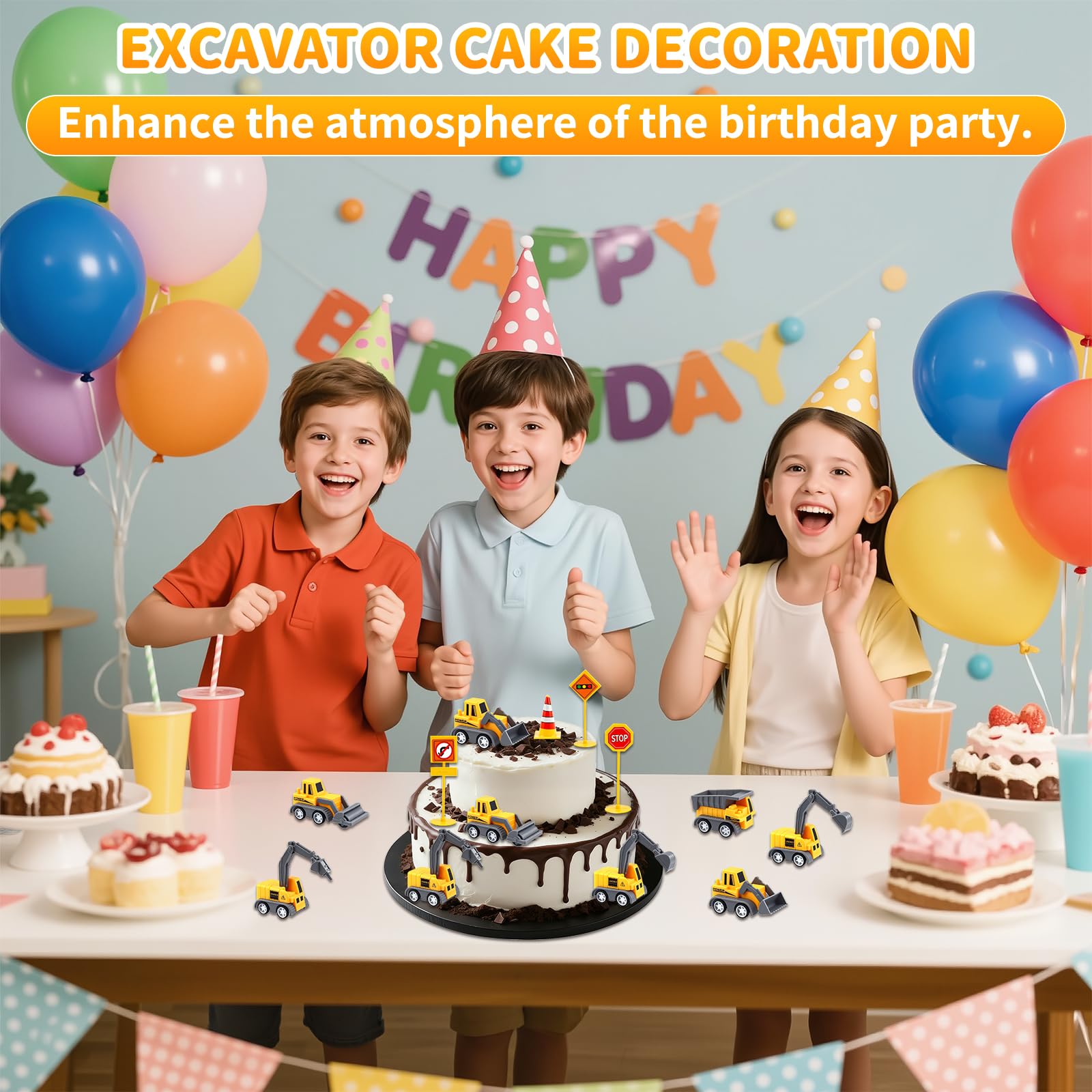 10 Piezas Excavadora Decoración para Tarta, Decoración de Cumpleaños con Excavadoras, Juguetes con Excavadoras para Cumpleaños de Niños y Niñas de 2, 3, 4 y 5 Años