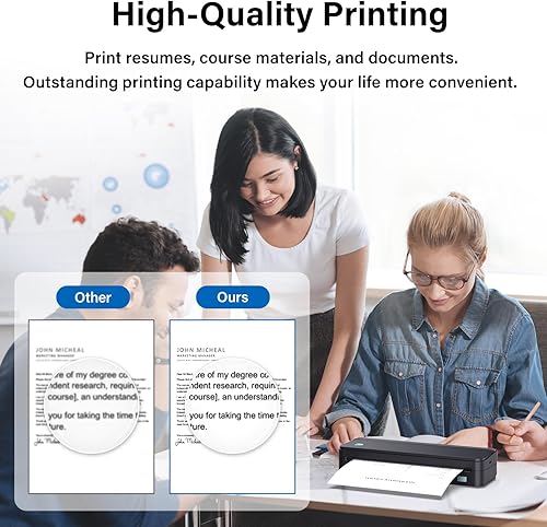Miniatura 6 de Impresora portátil sin tinta para viajes, impresora térmica inalámbrica compatible con tamaño carta de 8.5 x 11 pulgadas, impresora Bluetooth