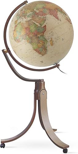 Waypoint Geographic Emily Globe - Globo decorativo iluminado de 20 pulgadas, globo del mundo de pie para decoración de biblioteca u oficina, antiguo