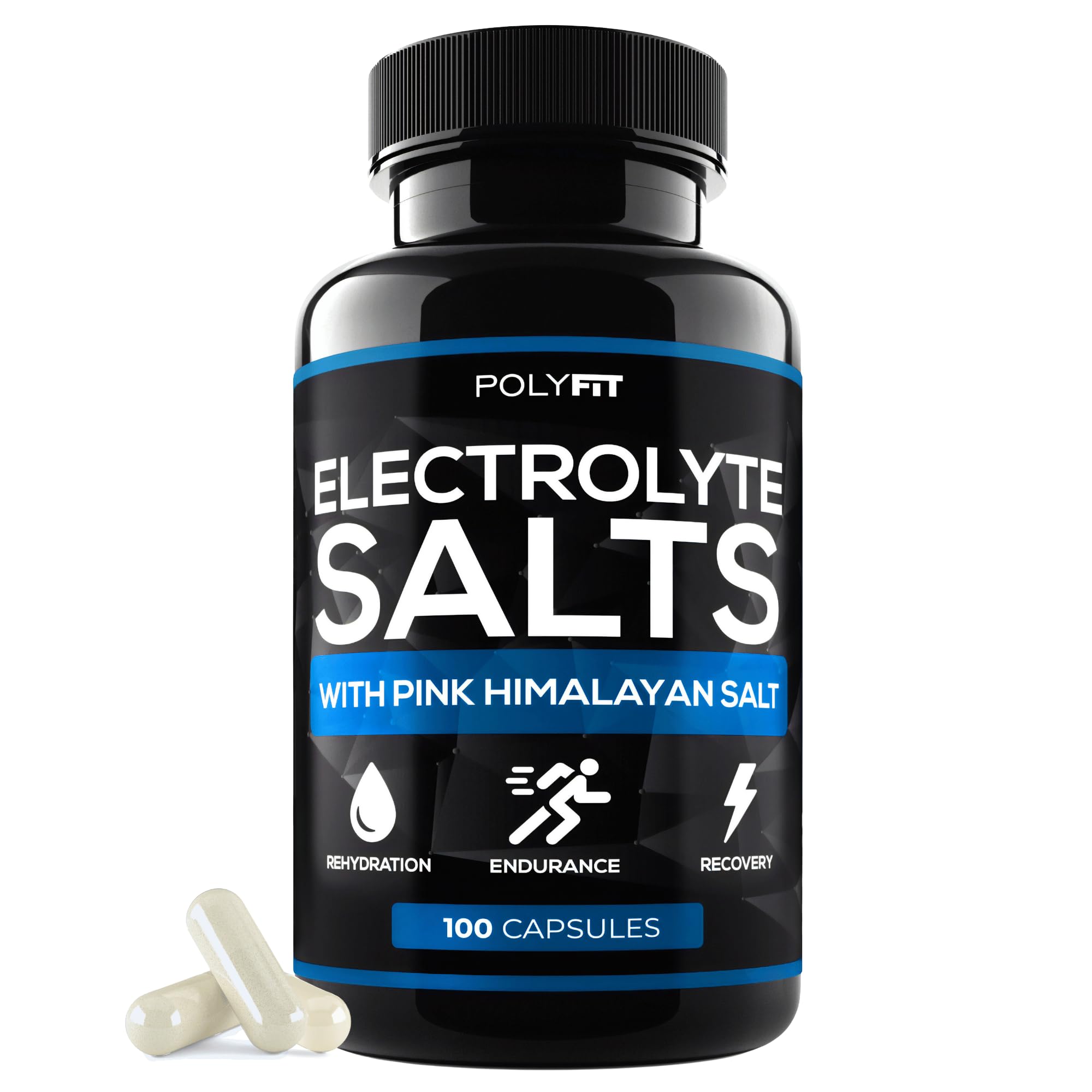 Polyfit Electrolyte Salts - 100 Salt Pills - Electrolytes Replacement Salt Tablets for Runners - Supplement for Rapid Hydration, Recovery, and Endurance