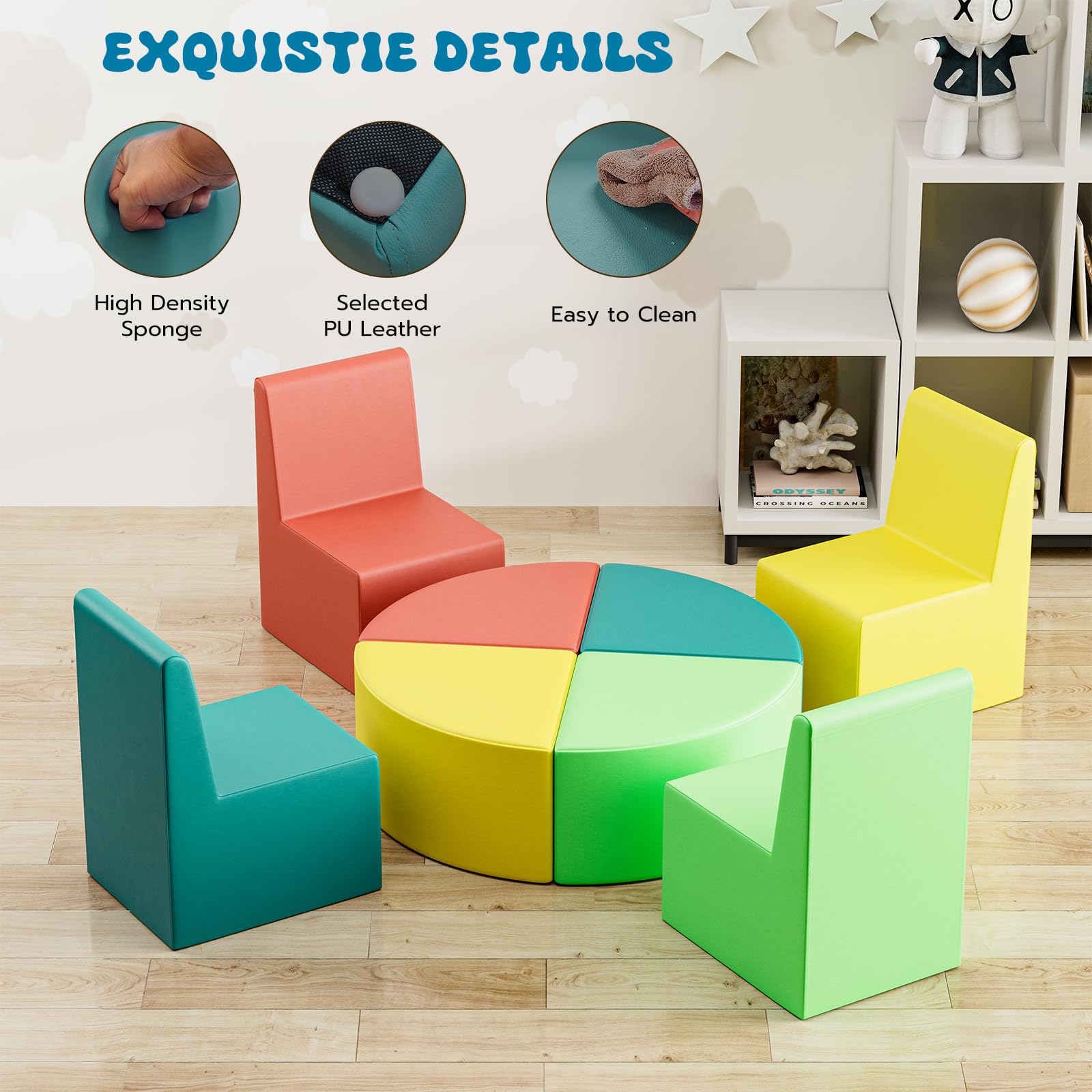 UMOMO MX-02 8PCS Kids Sofa Set, Daycares Chairs for Toddlers Activities, Colorful Modular Flexible Seating Set for Home Preschool Playroom