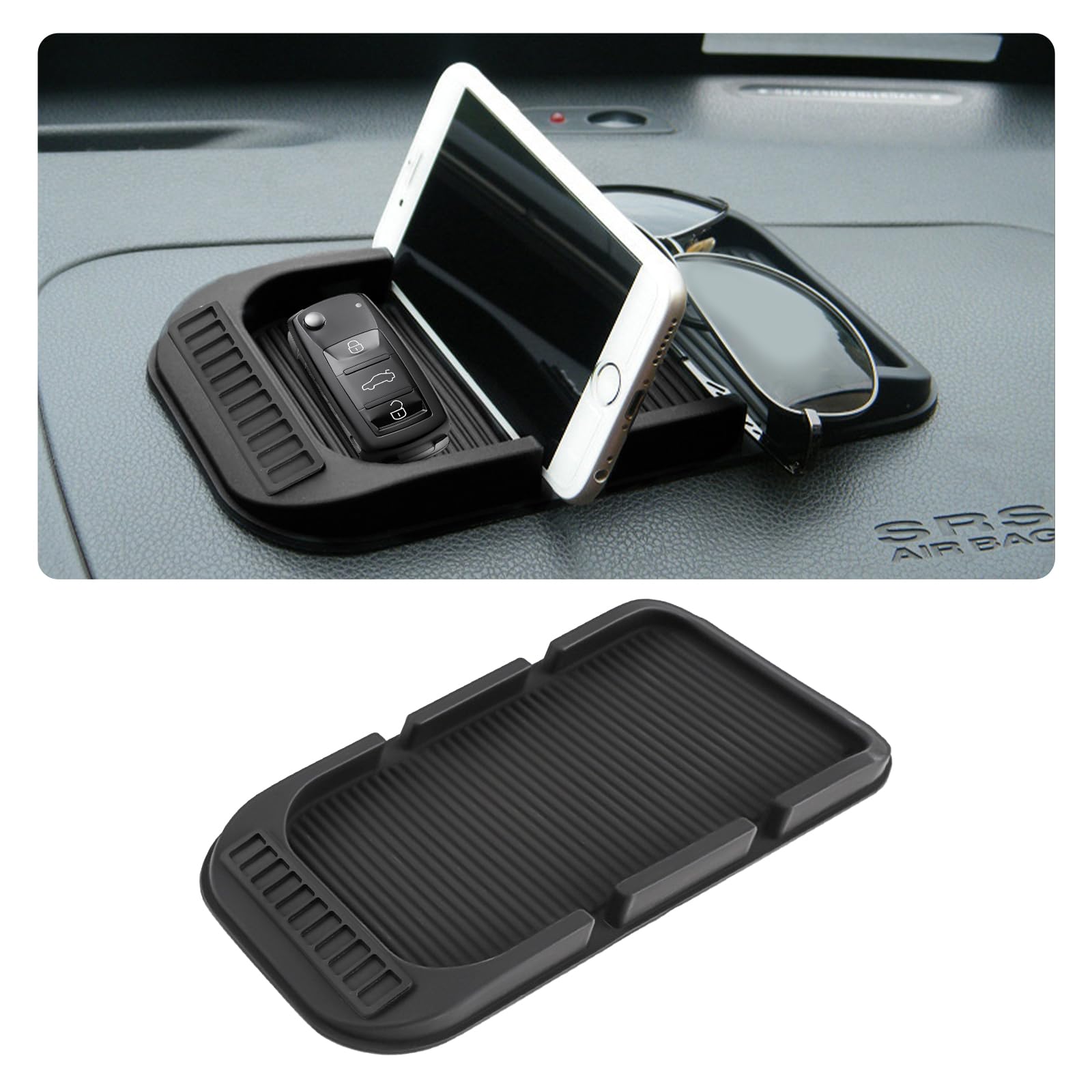 Car Dashboard Mat Cell Phone Holder, Double-Groove Gel Pad with Number Plate, Multifunctional Anti-Slip Mat for Navigation, Sunglasses, and Keys