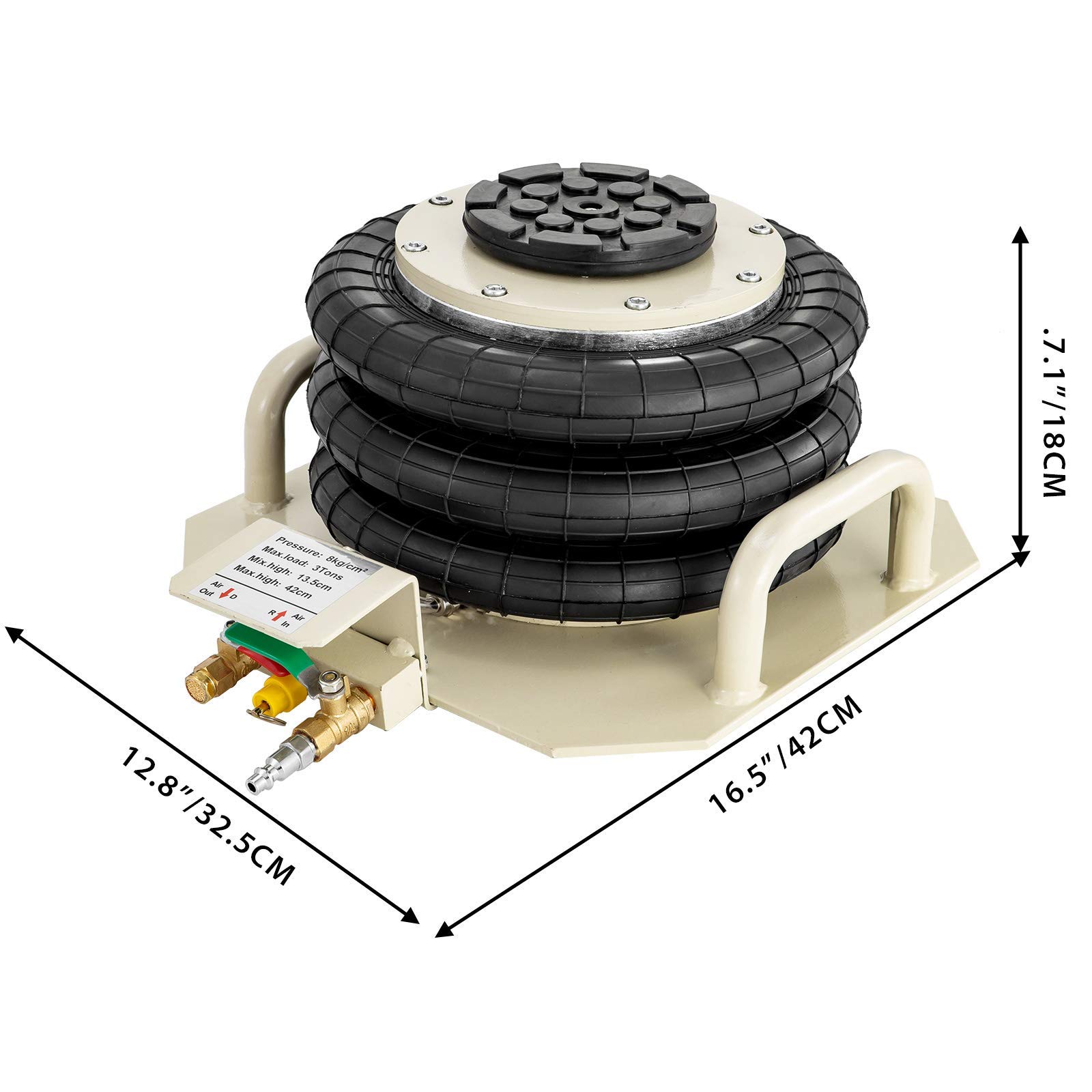 Gato neumático para Coche, 3T, 6600 Lbs, Triple Bolsa, cojín de Aire, cojín de Aire para Coche, Gato hidráulico de elevación de Aire, Gato de elevación rápida para reparación de automóviles