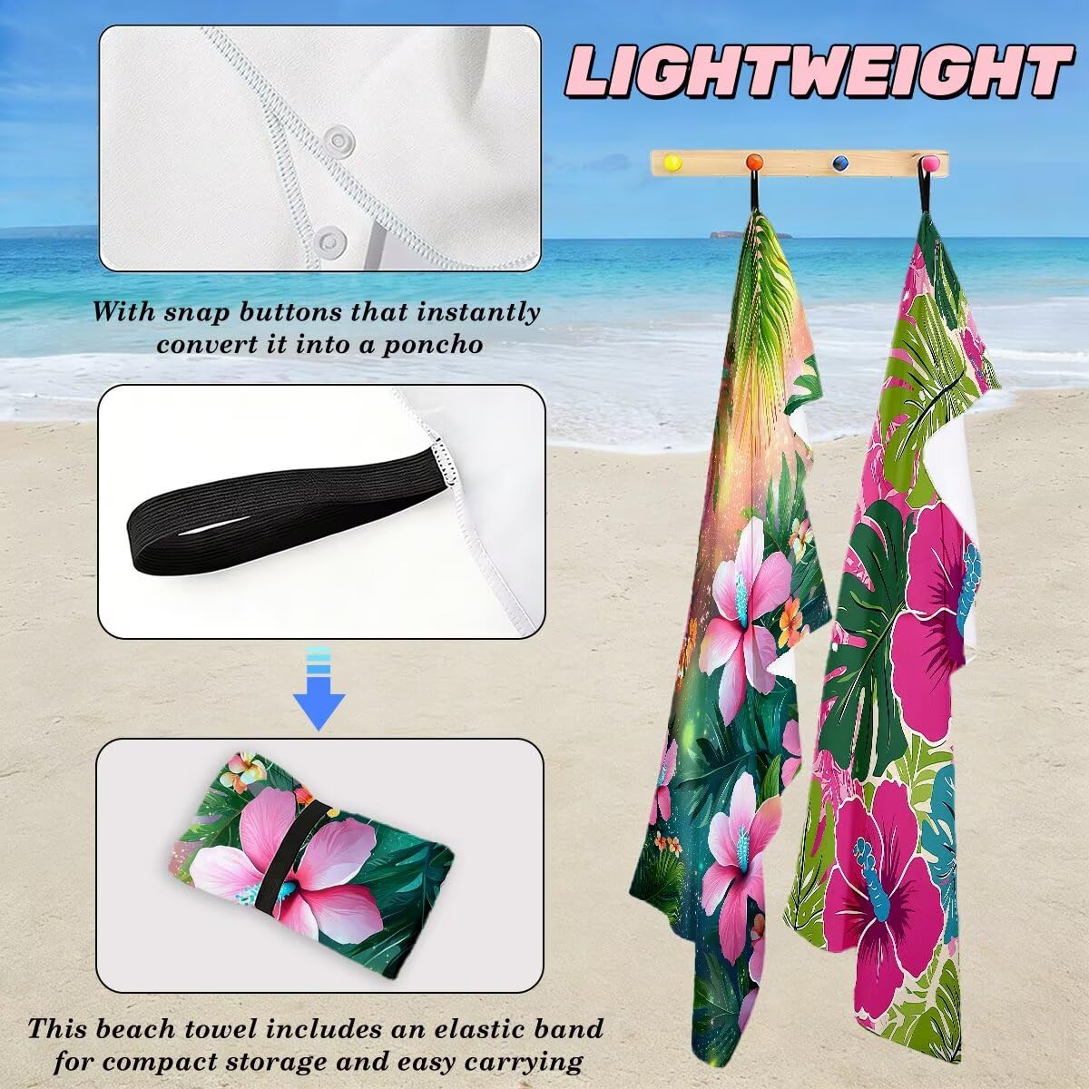Toalla Playa 80x160 cm, Toalla Gimnasio Microfibra Secado Rapido, Juego de 2 Antiarena Toallas de Playa, Ligera Compacta Toallas Microfibra Grande para Viaje, Regalo Hombre Regalo Mujer (Flor) -5085