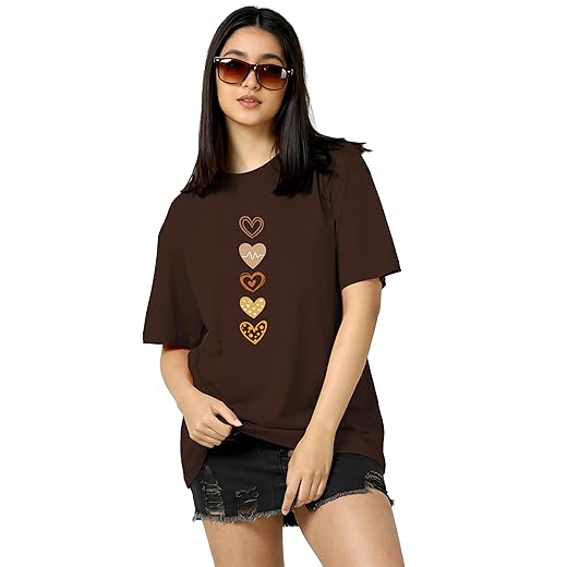 TQH Women's Casual Printed Round Neck, Oversized Longline Drop Shoulder Boho Style T-Shirt