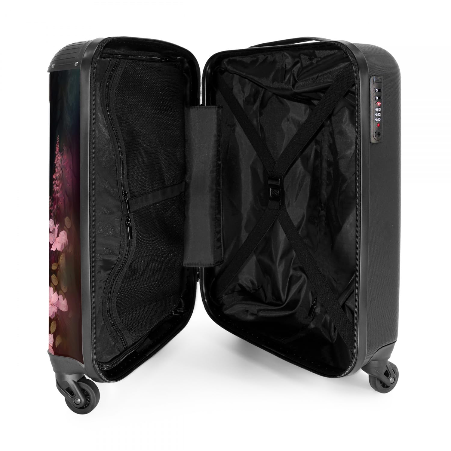 NoBoringSuitcases.com® Kinderkoffer Mädchen Reisekoffer mit Rollen Handgepäck Koffer Pferd - Rosa Blumen - Natur - Wald - 55x35x20cm