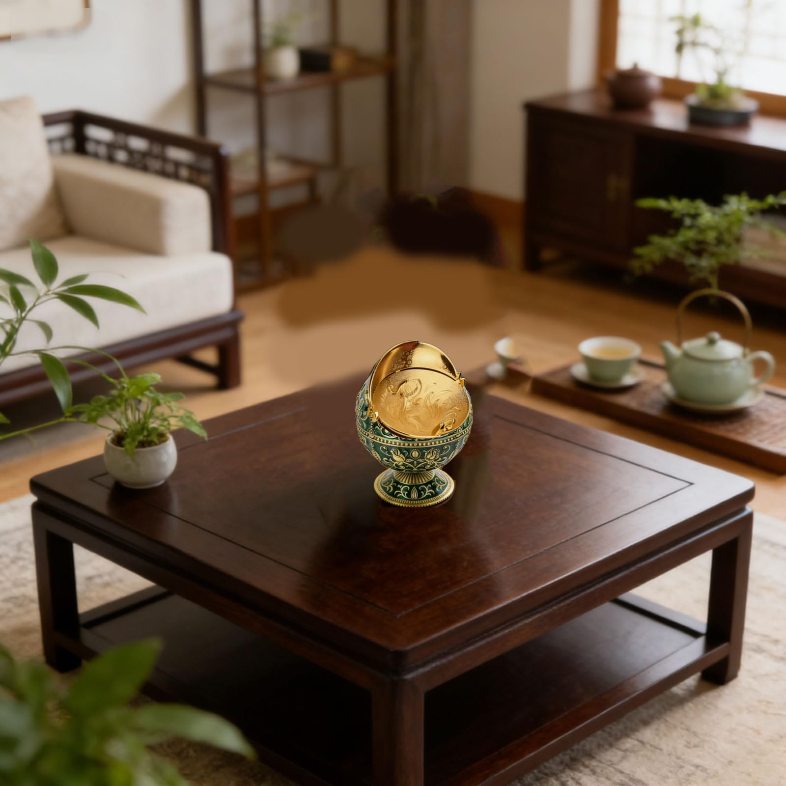 Cenicero de bola de metal con diseño antidispersión, decorativo para uso en interiores, esencial para el hogar, cenicero de metal multiusos