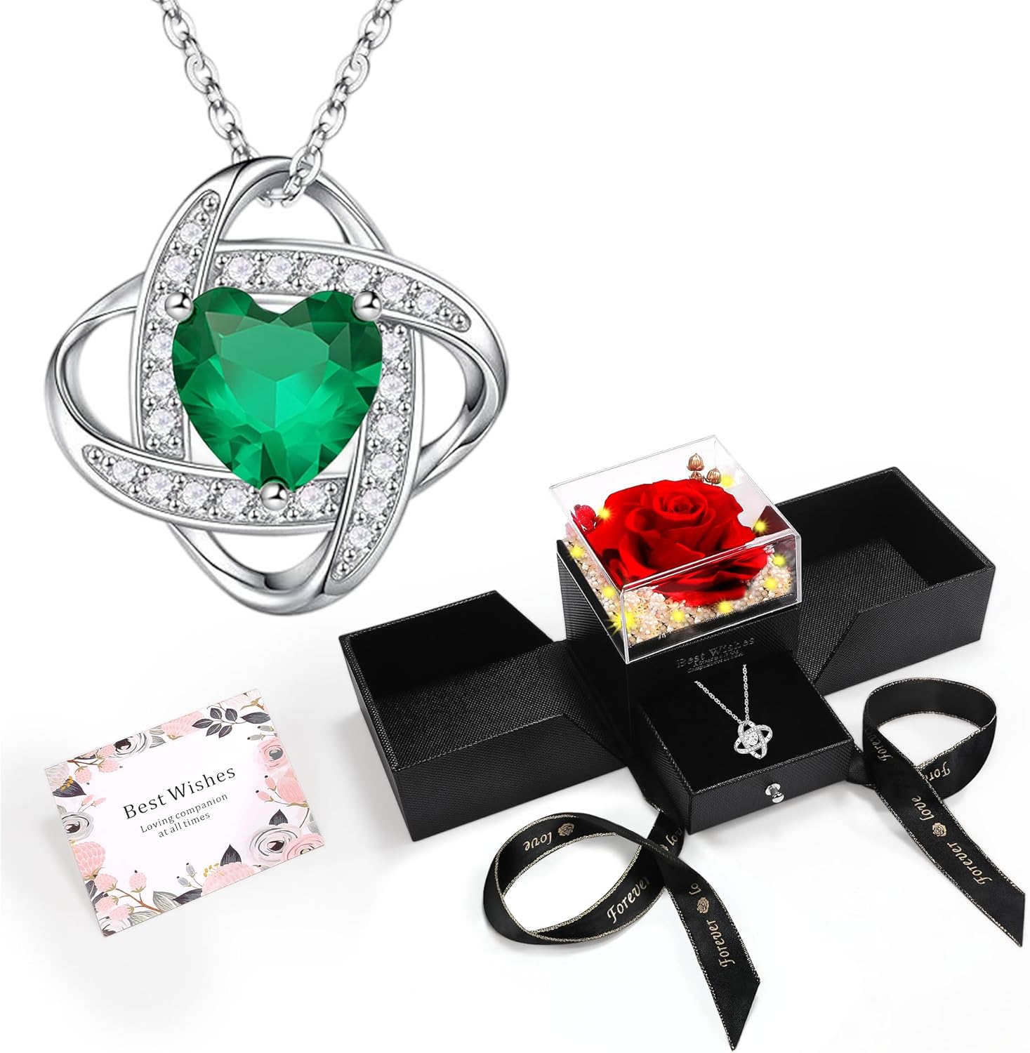Eternal Preserved Red Rose with Necklace Gift Box Romantic Real Flower for Women Ideal for Birthday, Anniversary, Valentine’s Day, Mother’s Day