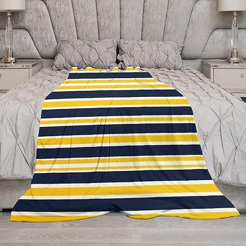 Miniatura 7 de Manta de rayas náuticas amarillas y azul marino, manta geométrica abstracta de franela de forro polar, manta decoración del hogar para cama, sofá,