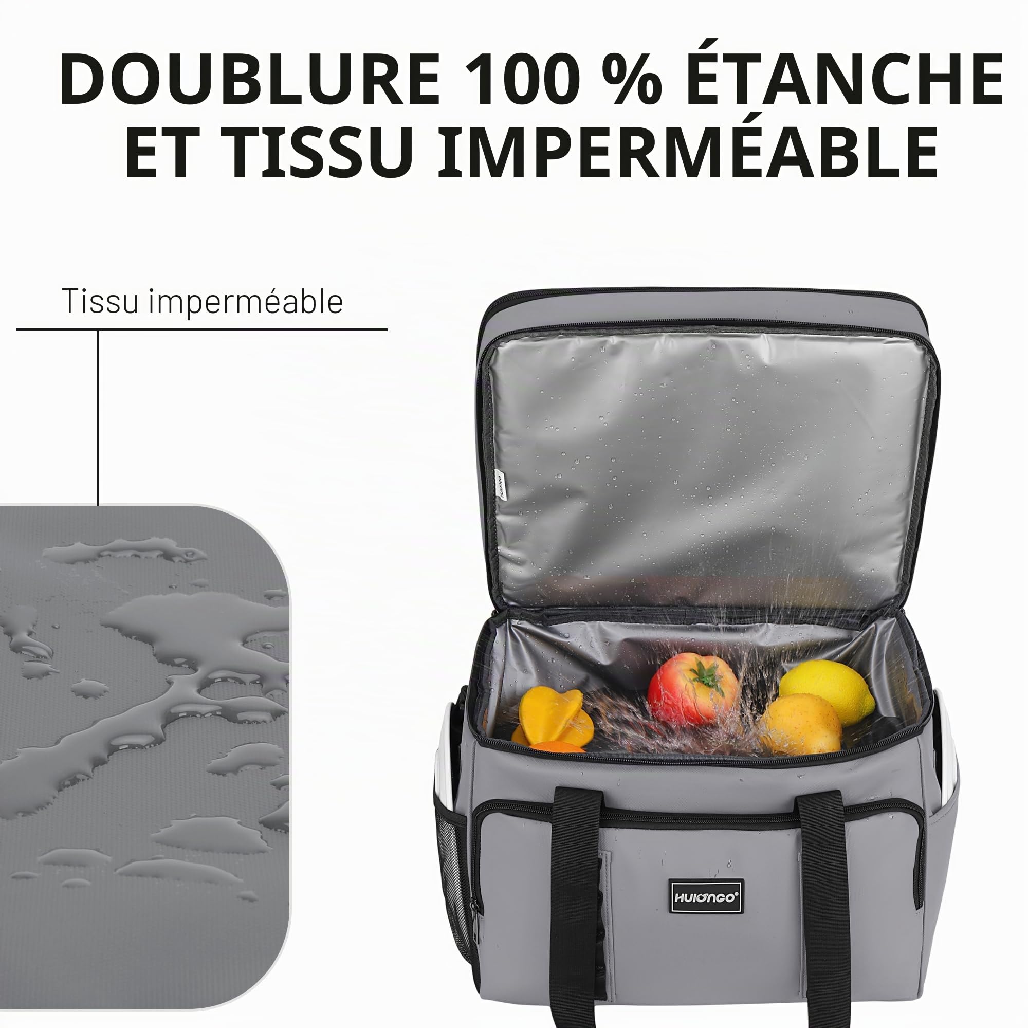 Hulongo Glacière Grand Pliable Sac Isotherme Imperméable Souple Glaciere pour Pique Nique, Courses, Camping, Voyage, Épicerie et Pêche, 42L