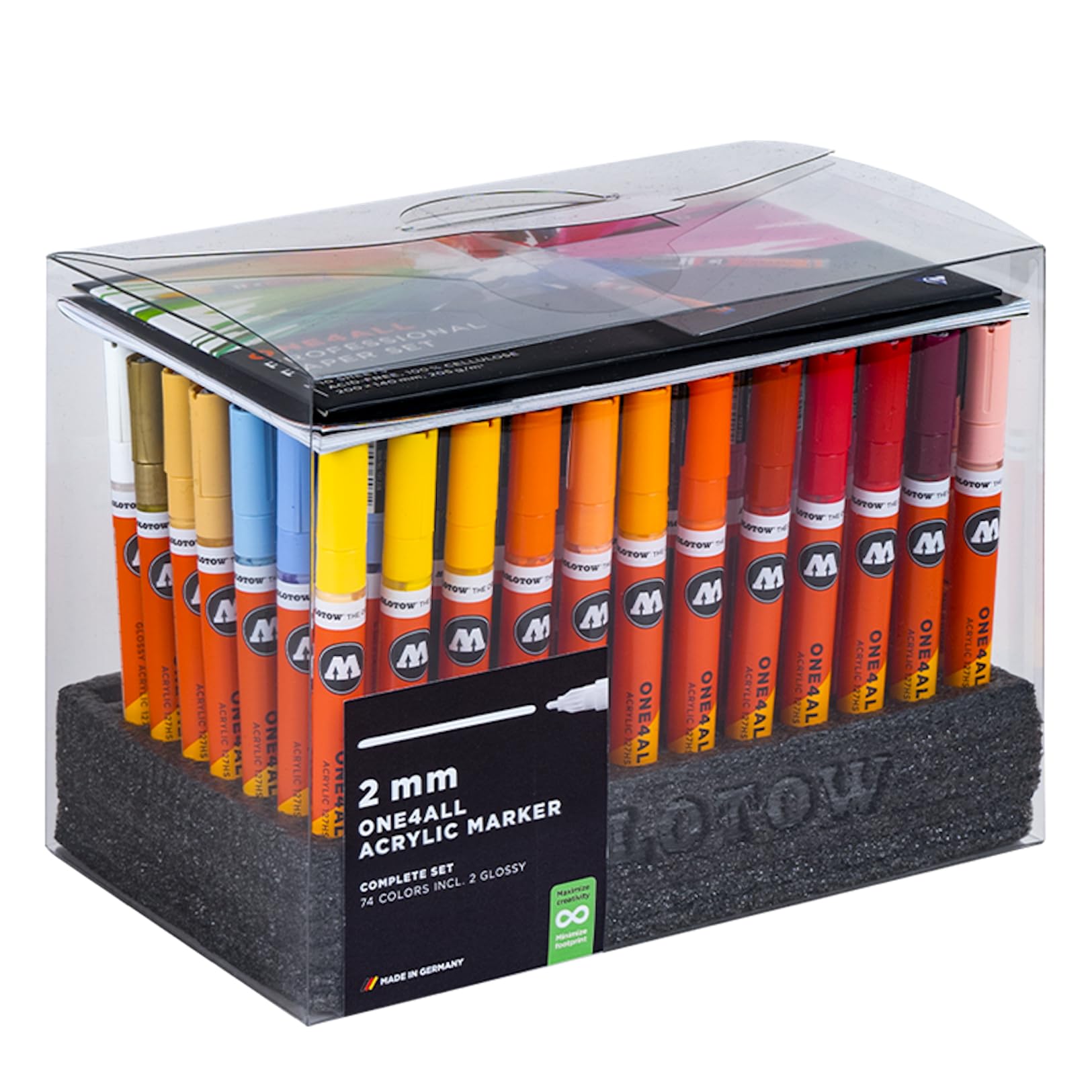 MOLOTOW 74-Color One4All 2mm Acrylic Pump Marker 127HS Complete Set, Assorted Colors, 74 Markers, 1 Set