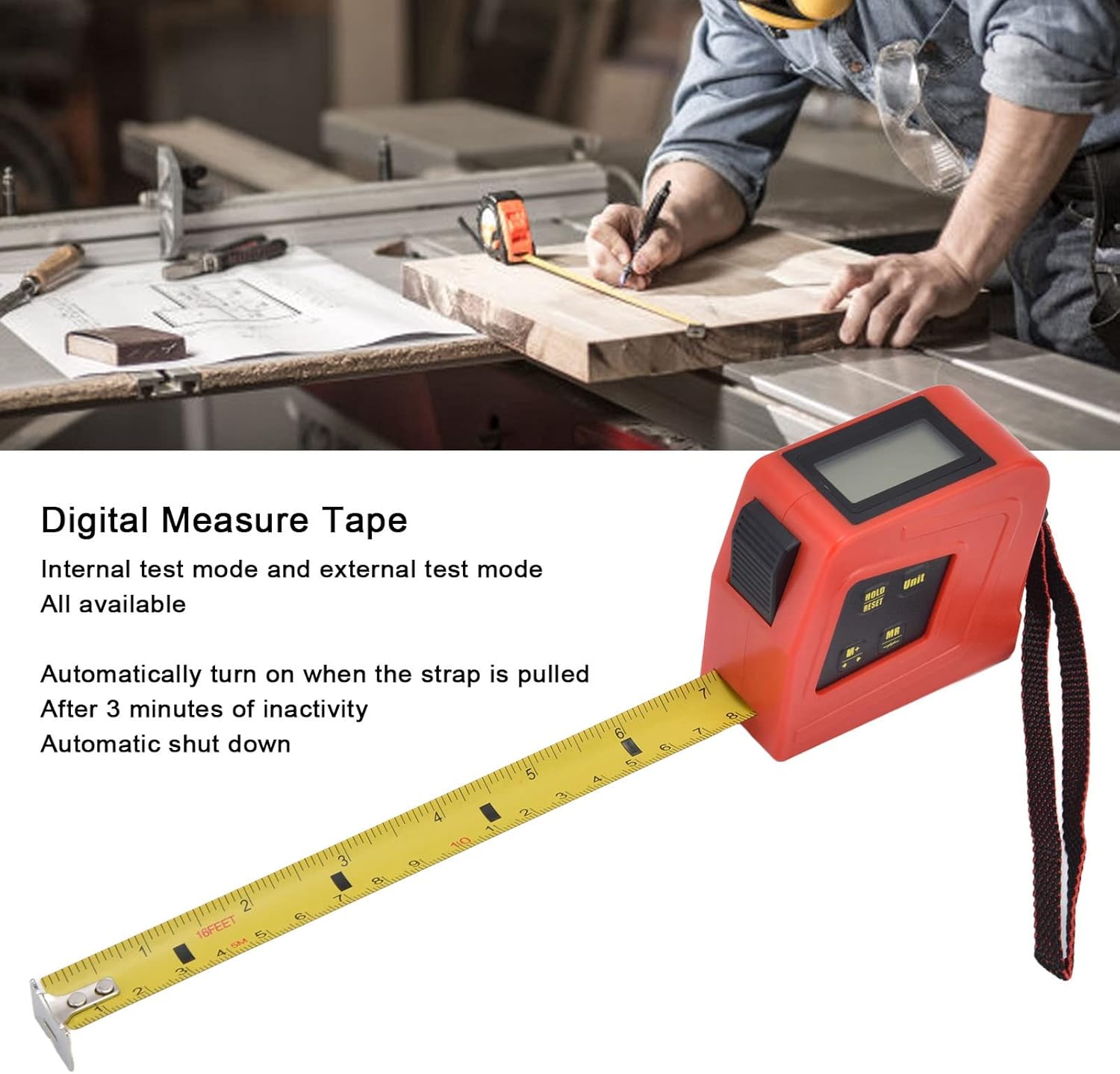 Digital Electronic Tape Measure Metric Imperial Display Measuring Tapes Total Length 16.4ft