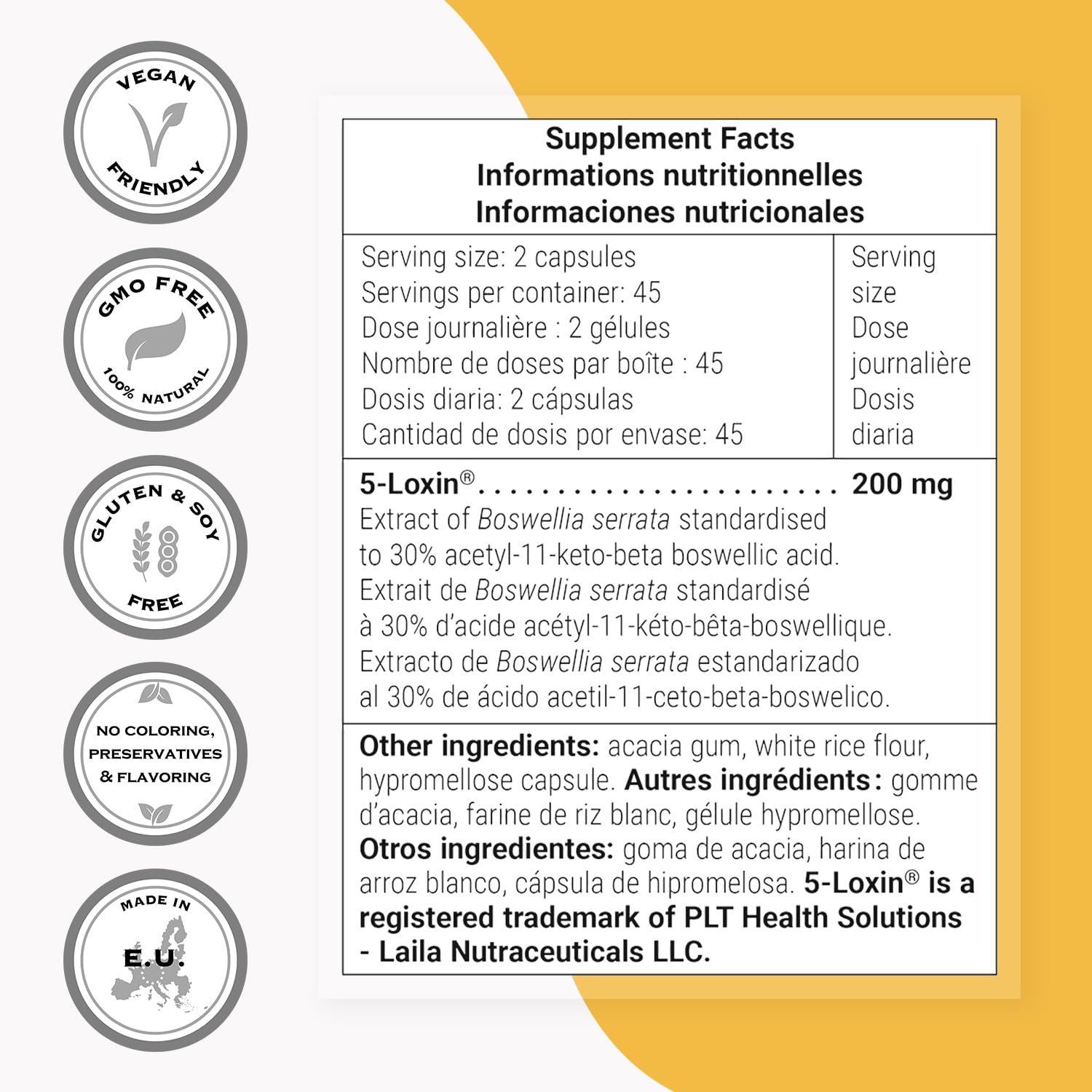SuperSmart - Boswellia 5-LOX - Extrait de Boswellia Serrata Standardisé 30% d’AKBA - Contribue à Inhiber l'Inflammation | Sans OGM - 90 Capsules Végétariennes