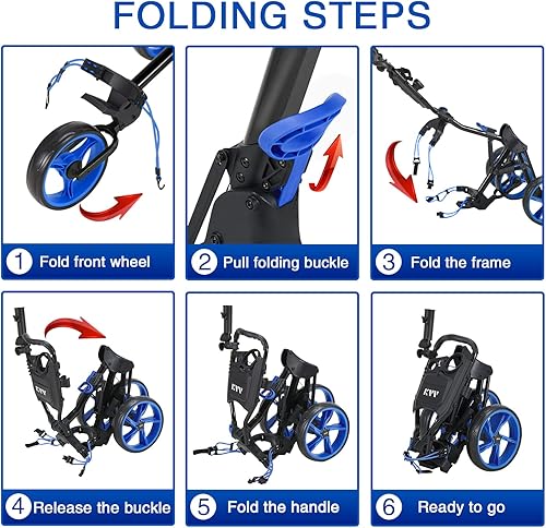 Miniatura 6 de KVV Carrito de empuje de golf de 3 ruedas ultra ligero tamaño plegable más pequeño, soporte para tarjeta de puntuación de nueva versión