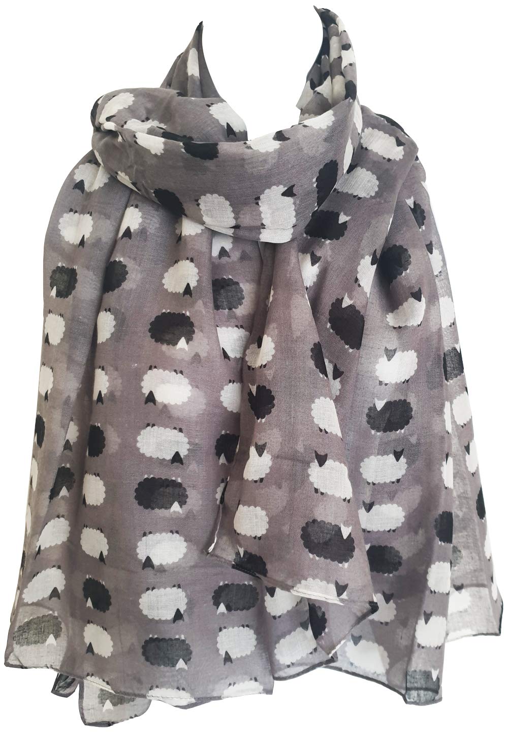 Glamlondon Women's Zza-Meadow Grey Sketch Sheep Printed Scarf (Zza-Meadow Grey)