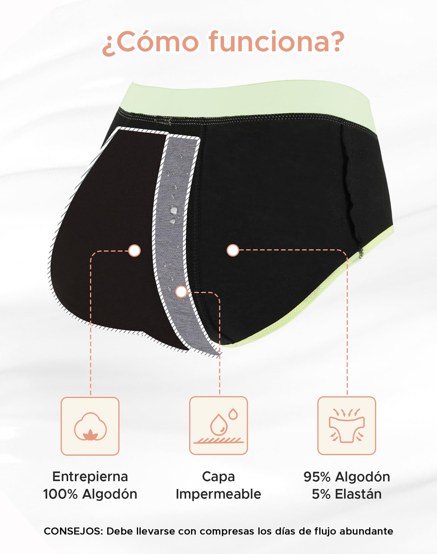 INNERSY Bragas Menstruales Reutilizables Algodón 3 Pack 8-16 Años