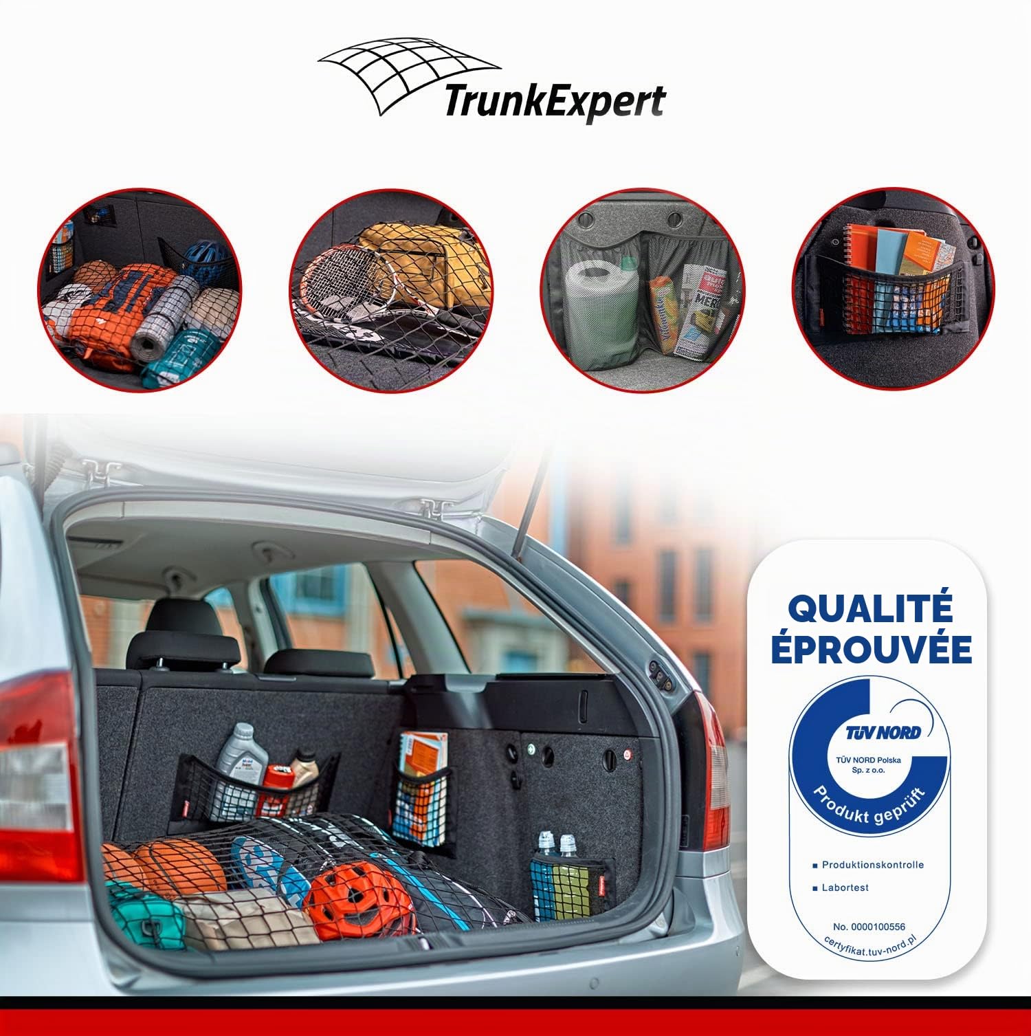 Sac en Filet de Coffre Universel avec Scratch, Sac de Rangement 20 cm x 40 cm, Voiture, Sac en Filet avec Bandes Scratch Solides pour Voiture, Coffre, Filet à Bagages, 2 pièces