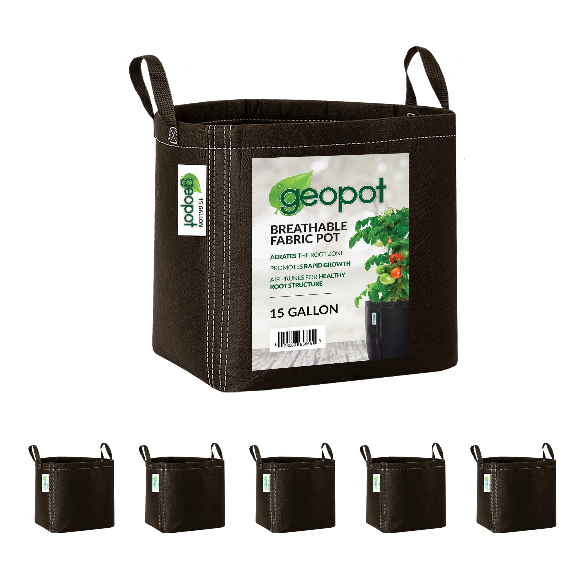 10 pack GeoPot 10 Gallon Fabric Grow Bags with Handles for Vegetables, Houseplants, Herbs & Flowers |5-Pack| Fabric Pots for Outdoors and Indoors, Aerated Fabric Grow Bags