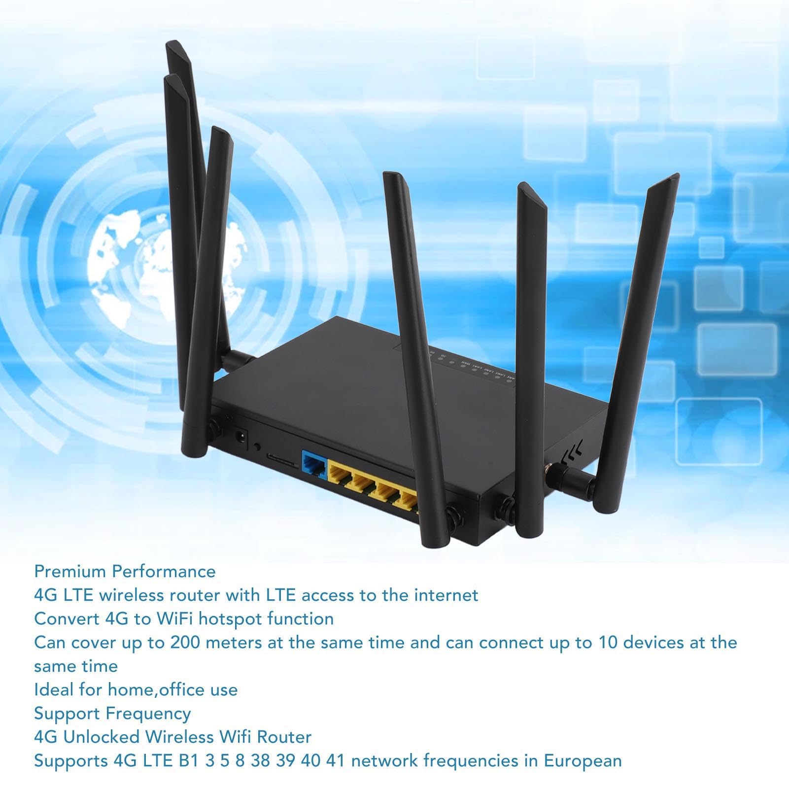 Tangxi Dispositivo Hotspot da 300 Mbps, Modem Router 4G LTE Sbloccato con Slot per Scheda SIM, 6 Antenne Ad Alto Guadagno, Router WiFi Mobile per Ufficio (Spina Europea)
