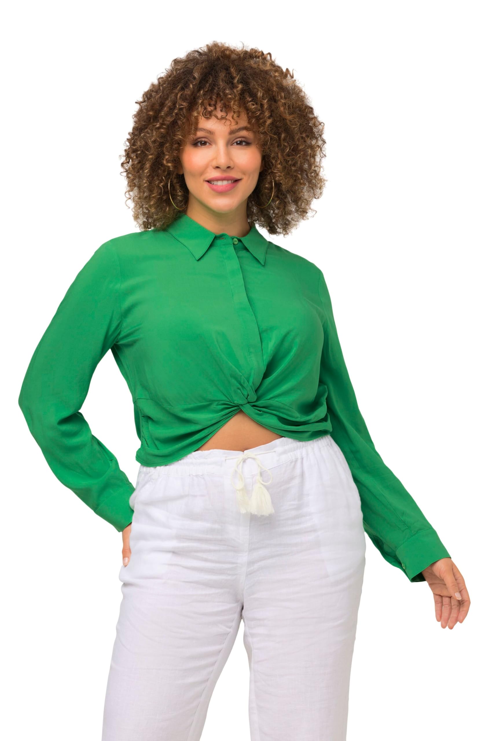 Ulla Popken Women's Shirt Blouse Short with Knot Detail Blouse, Grass Green, 32 UK/34 UK